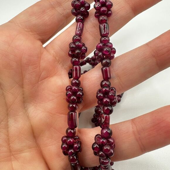 Bohemian Garnet In Art Nouveau & Art Deco Fine Necklaces  Vintage 23” genuine garnet cluster beaded necklace!